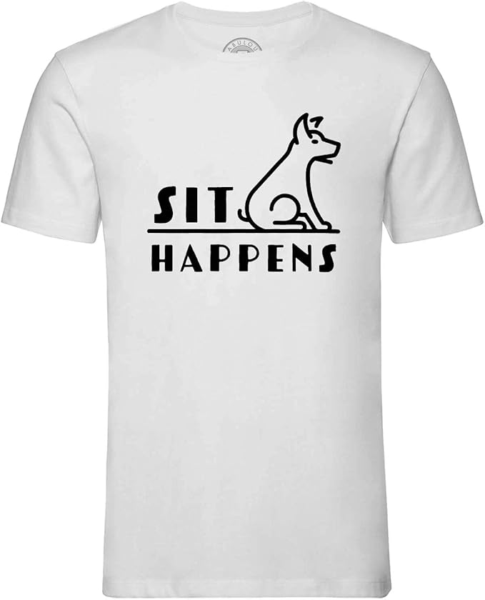 Men's TShirt Round Neck Sit Happens Dog Pets Dressage Amazon.co.uk