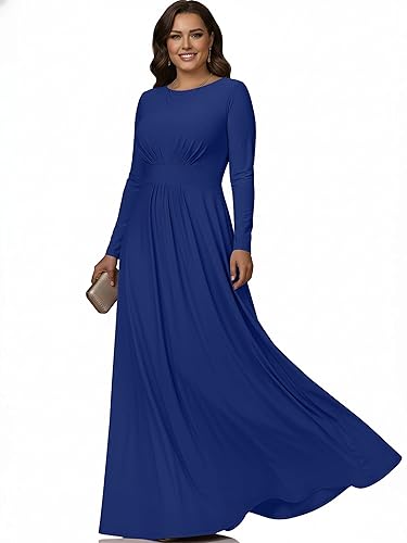 KOH KOH Plus Size Womens Long Full Sleeve Sleeves Flowy Empire Waist Fall  Winter Modest Formal Floor Length Abaya Muslim Bridesmaid Bridal Gown Gowns Maxi  Dress Dresses, Cobalt/Royal Blue 2XL 18-20 in
