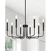 Yunnix 8 Light Black Chandelier for Dining Room Light Fixture, Modern Farmhouse Chandelier Candle for Bedroom, Entryway, Foye