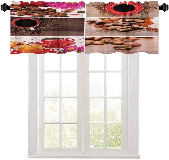 Kitchen kitchen curtains valances, Coffee Themed Collage of Mugs Polka