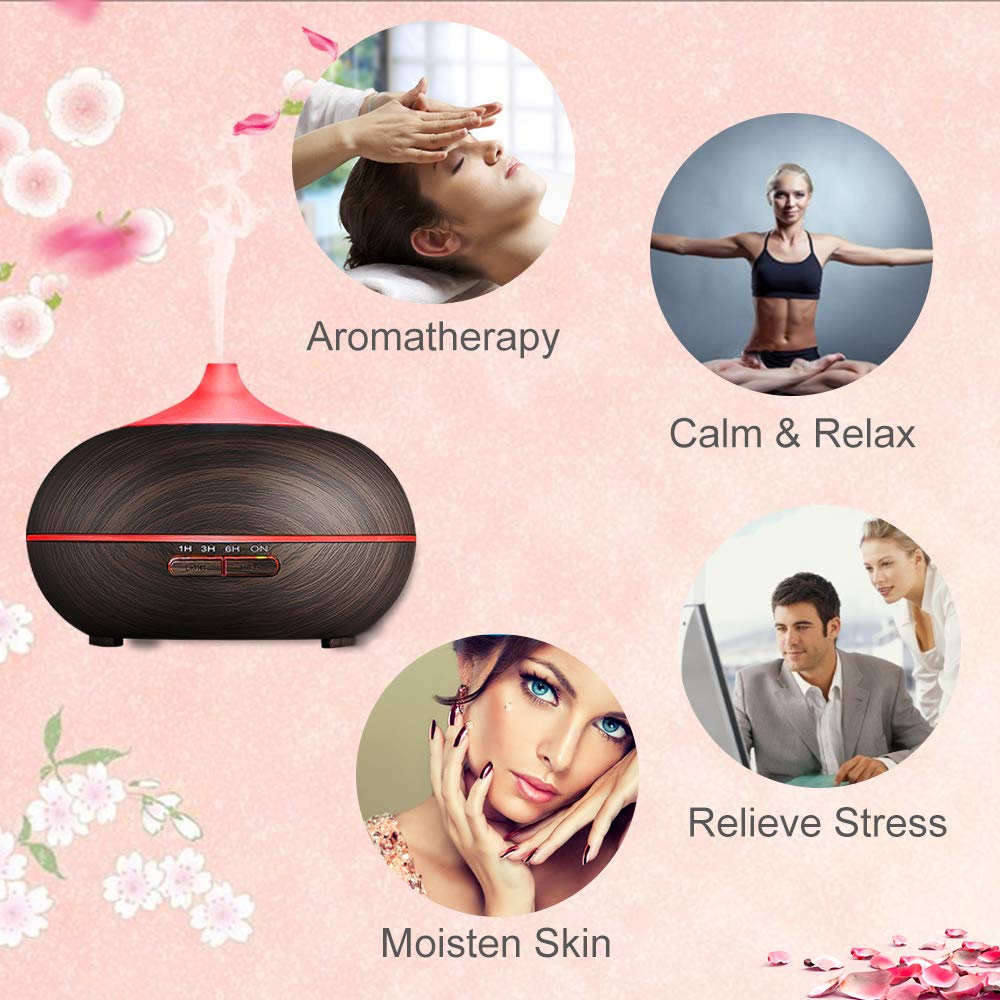 POWERIVER Aroma Essential Oil Diffuser 300ml for Aromatherapy with Adjustable Mist Modes Humidifiers with Auto Shut-off, Changing Colored LED Lights for Home, Spa, Baby Room, Office (24 Black)