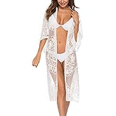 FaroDor Women Lace Floral Kimono Cardigan Long Beach Cover Ups