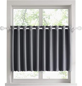 Amazon Co Jp Hansleep 遮光カフェカーテン おしゃれ 飾り カフェーカーテン キッチン トイレ 目隠し 小窓用カーテン 省エネ 洗える 幅140 丈90cm グレー ホーム キッチン