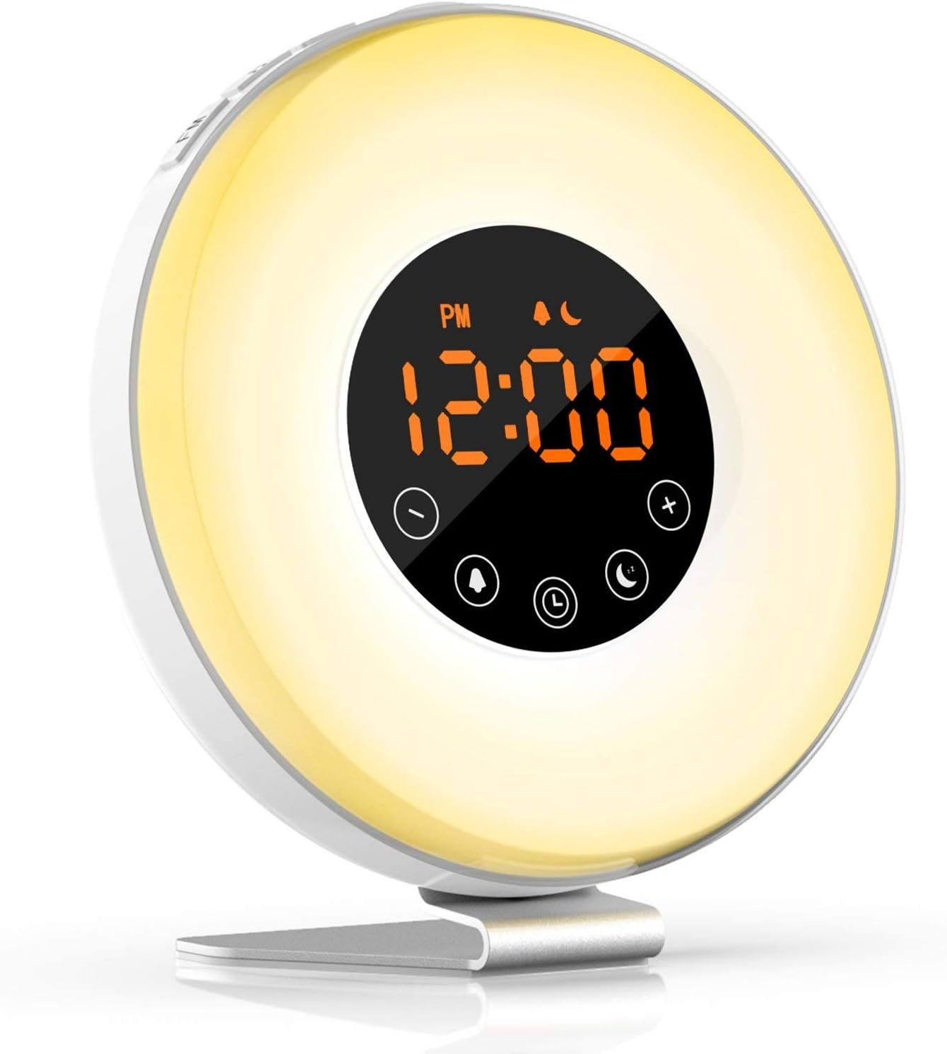 Digital Alarm Clock, Dual Time (12/24) Mode, Three Alarm Sets, Date LED Display, 3 Levels Brightness, Temperature and Humidity Wood Grain Clock for Bedrooms