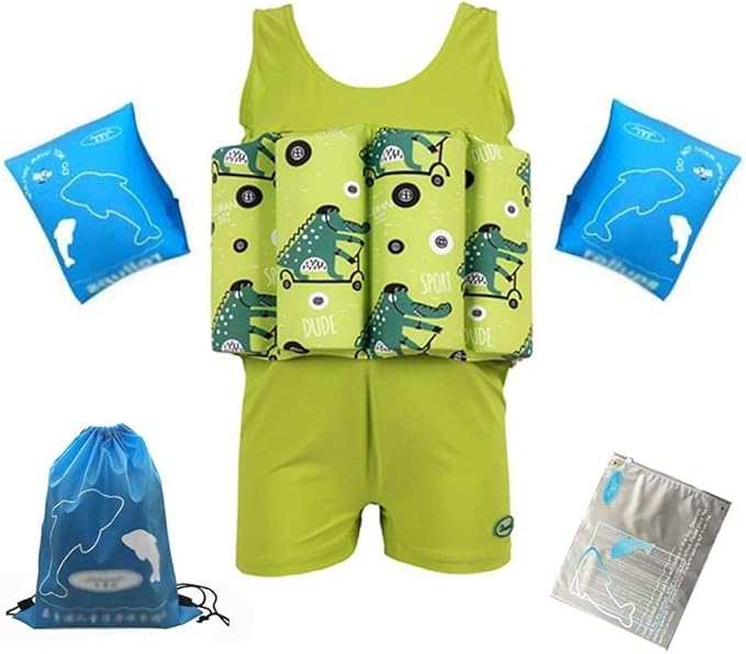 Float Suit for Boys Floatsuit with Adjustable Buoyancy Swimming Training Costume with Armbands