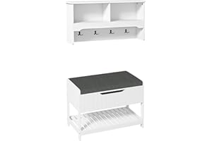 HOMCOM Coat Rack with Shoe Storage Bench, Modern 5-in-1 Hall Tree with 4 Double Hooks, Hidden Compartment and Shelves, Coat H
