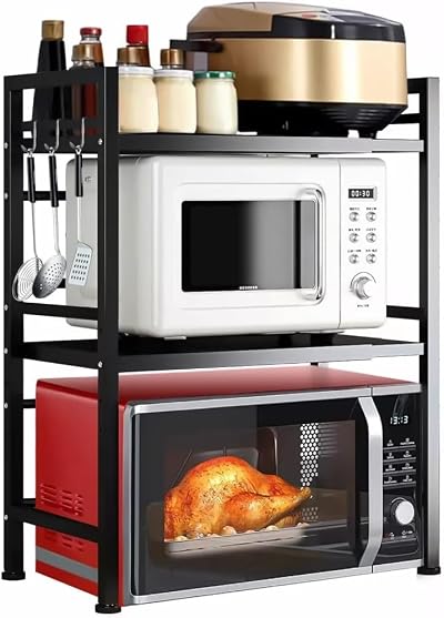 Multibao 3 Tier Expandable Microwave Rack Shelf - Black, Adjustable