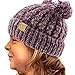 Kids Ages 2-7 Pom Pom Ears Chunky Thick Stretchy Knit Soft Beanie Hat Purple
