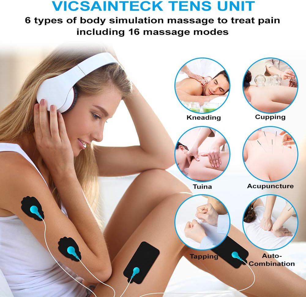 Tens and Powered Muscle Stimulator, 16 Modes Dual Channel TENS Unit TENS/PMS EMS Rechargable Electronic Pulse Massager Device for Pain Relief Therapy with 10 Pads: Health & Personal Care