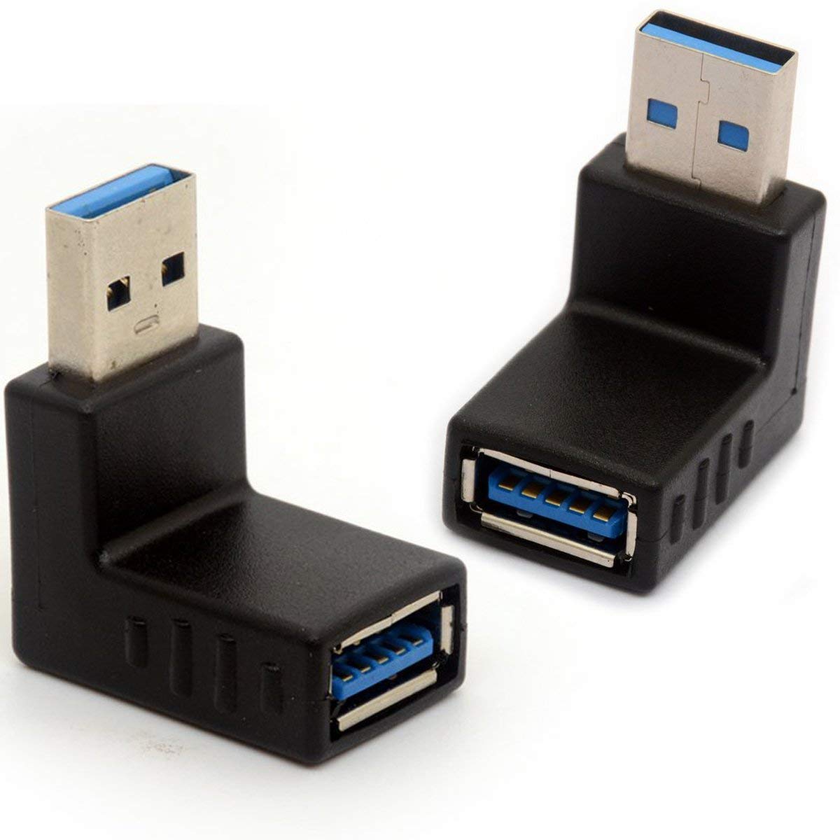 OpenII Angled USB 3.0 Adapter 90 Degree USB Connector Extender Type A Male to Type A Female Plug Coupler 2Pcs (UP + Down)
