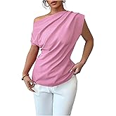 SOLY HUX Women's Blouse Ruched Off The Shoulder Short Sleeve Asymmetric Neck Summer Tops