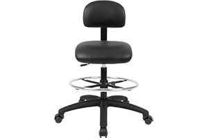 Chair Master FSS Series Square seat Tall (24"-34") seat Height Chair. Vinyl-for Office, Garage, Desk, Shop, Computer, Doctor, Medical, Easy to Clean! 18" Footring (Black, Tall, Self Braking Casters)