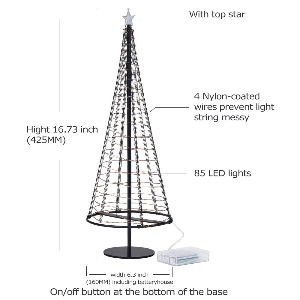 Metallic Lamp,Table Decorative Lights, Gift Ideas,85 Warm White LEDS on Copper Wire, Trees with Flat Plate and Battery House Outside for Indoor, 16.73 inch Tall, Black L