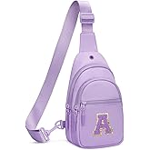 CLOUDWINGS Small Initial Sling Crossbody Bags for Girls Fanny Pack Chest Bag Purse Personalized Birthday Gift - Purple - A