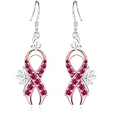 Breast Cancer Awareness Earrings for Women - 925 Sterling Silver Pink Ribbon Dangle Drop Earrings Breast Cancer Survivor Support Hope Jewelry Gifts