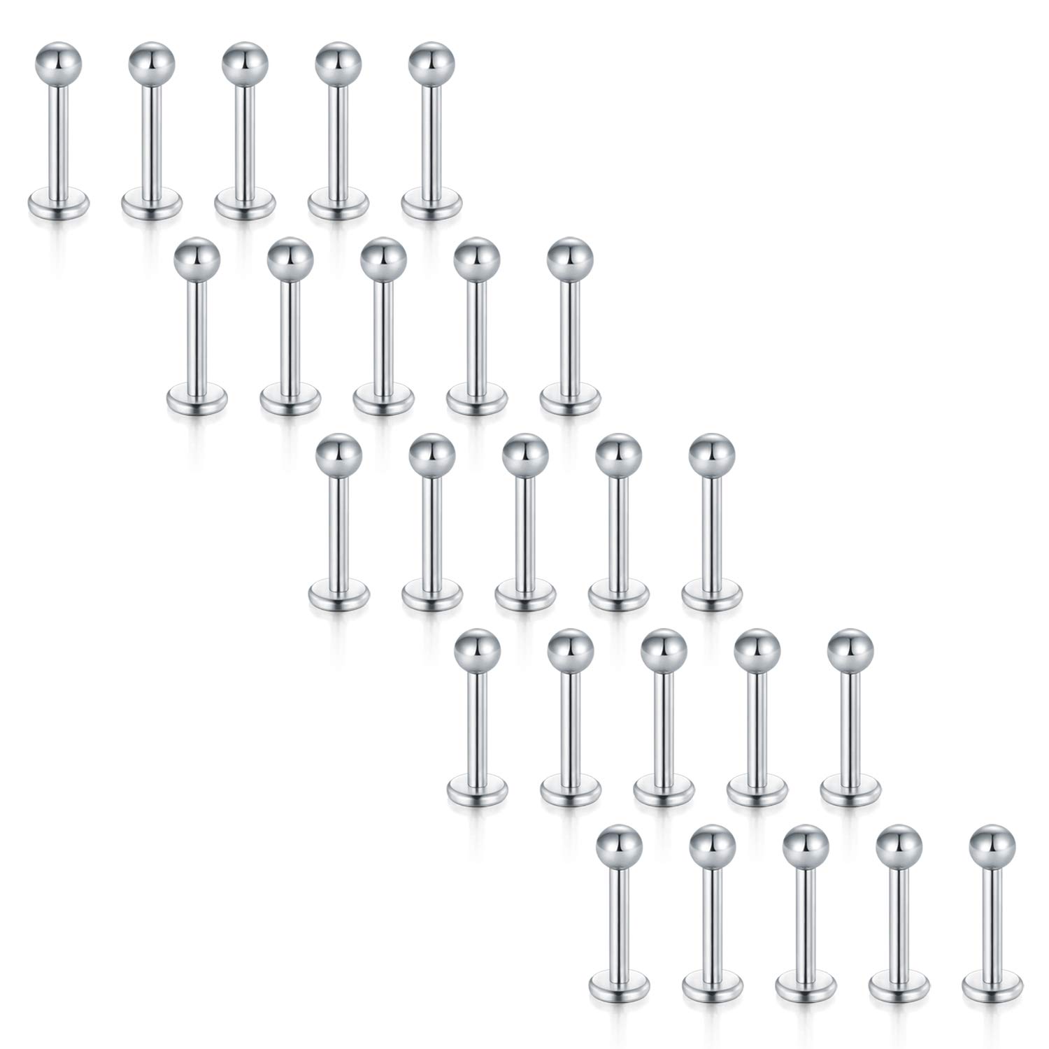 VCMART 25Pcs 16G Stainless Steel Labret Lip Studs Piercing Jewelry Set