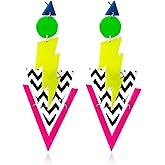80s 90s Earrings for Women Colorful Acrylic Lightning Earrings Neon Retro Glow Dangle Earrings Party Accessories for 80s Outfit
