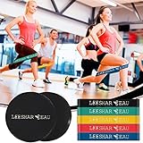 Core Exercise Sliders Gliding Discs Black 1 Pair and Resistance Loops Bands for Legs and Butt 5 Pack Portable for Workouts on Hardwood Carpet