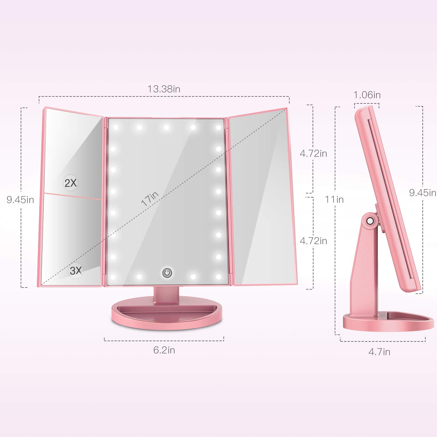 BESTOPE Makeup Mirror with Lights 21 Led Vanity Mirror with 2X/3X Magnification, Touch Screen, Portable Lighted Makeup Mirror 180 Degree Rotation Dual Power Supply : Beauty