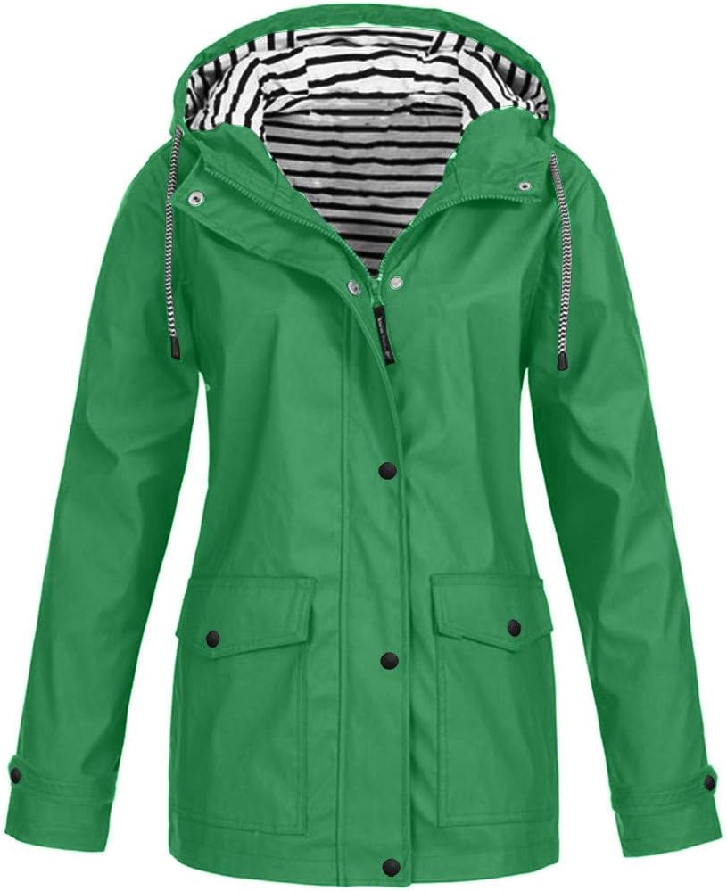 TIMEMEAN Womens Waterproof Jacket Outdoor Hooded Windproof Coat Green Size 16