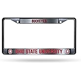 Ohio State University Buckeyes NCAA Big 10 Premium Zinc Alloy License Plate Frame - 2 Screw Hole Tag Holder - Team Cheer with Black Background and Team Colors Complement Any Color Truck, SUV, Car