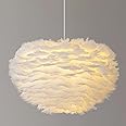 COMSDY White Feather Chandelier,Nordic Feather Pendant Light Large Modern Feather Lamps Romantic Ceiling Light for Bedrooms Foyer Ding Room Girls Room (15.7 Inch)