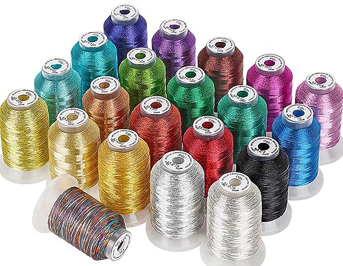 Photo 1 of New brothread 21 Assorted Colors Metallic Embroidery Machine Thread Kit 500M (550Y) Each Spool for Computerized Embroidery and Decorative Sewing