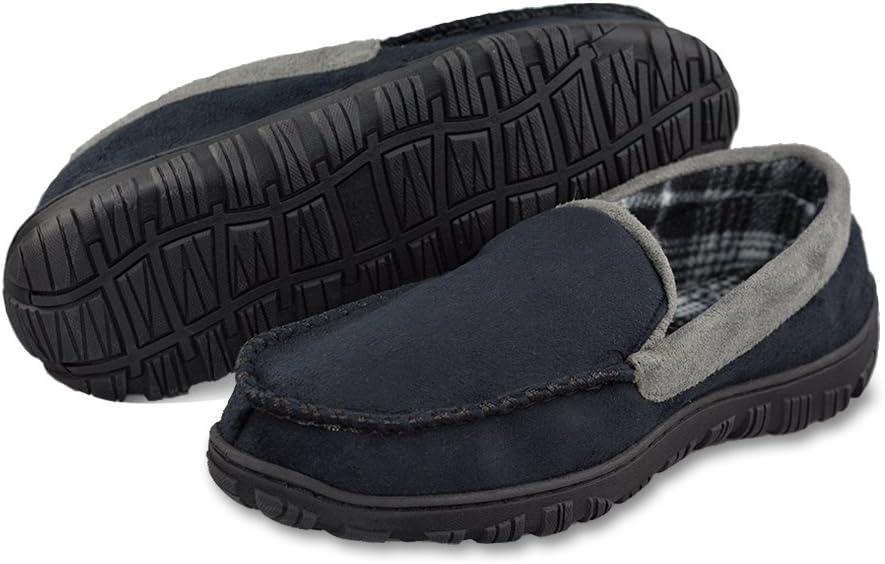 LA PLAGE 2017 Men's Casual Anti-Slip Indoor/Outdoor Moccasin Slippers with Hardsole Size 9 US Black Gray