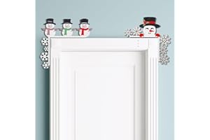 Briwooody 2 Pcs Christmas Door Topper Funny Snowman Snowflake Door Frame Corner Sign Decor Home Wooden Christmas Cabinet Knob Covers Party Ornament Props Gift for Wall Window DIY