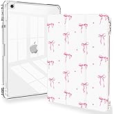 Feams for iPad 9th Generation Case, Trifold iPad 10.2 Case Clear Back Cover with Pencil Holder & Auto Sleep/Wake for iPad 9th/8th/7th Generation 2021/2020/2019, Pink Bowknot