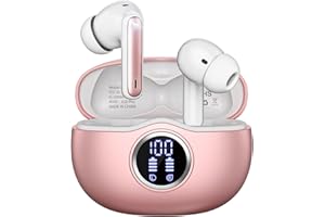 Sisism A10 Pro Wireless Earbuds Bluetooth 5.3 HiFi Stereo, 50H Playback LED Digital Display Earphones, ENC Noise Cancelling Mic, Ergonomic Sport Headphone Headset for Gym/Running/Work - Rose Gold