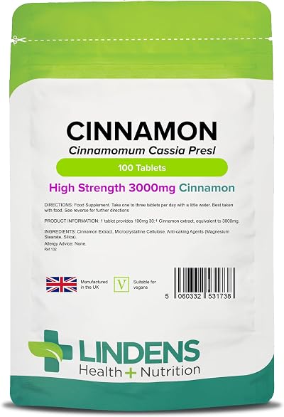 Lindens Cinnamon 3000mg 100 Tablets UK Made Vegan 30X Extract
