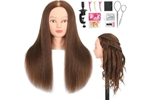 ZOMOI Mannequin Head with 100% Real Human Hair, Cosmetology Mannequin Doll Head for Styling Hairdresser Practice Training Head (Brown)