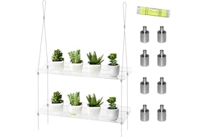 ACFUNIQUE Hanging Window Plant Shelf Clear Acrylic 2 Tier Hanging Plants Stand Indoor Hanging Wall Plant Shelves Height Adjustable for Bedroom Kitchen Living Room Window Grow Herbs Succulents Flower