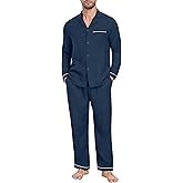 PrinStory Men's Pajamas Set Sleepwear Pjs Lightweight Long Sleeve Button Down Notched Collar Pajama Comfy Sleep Sets S-2XL
