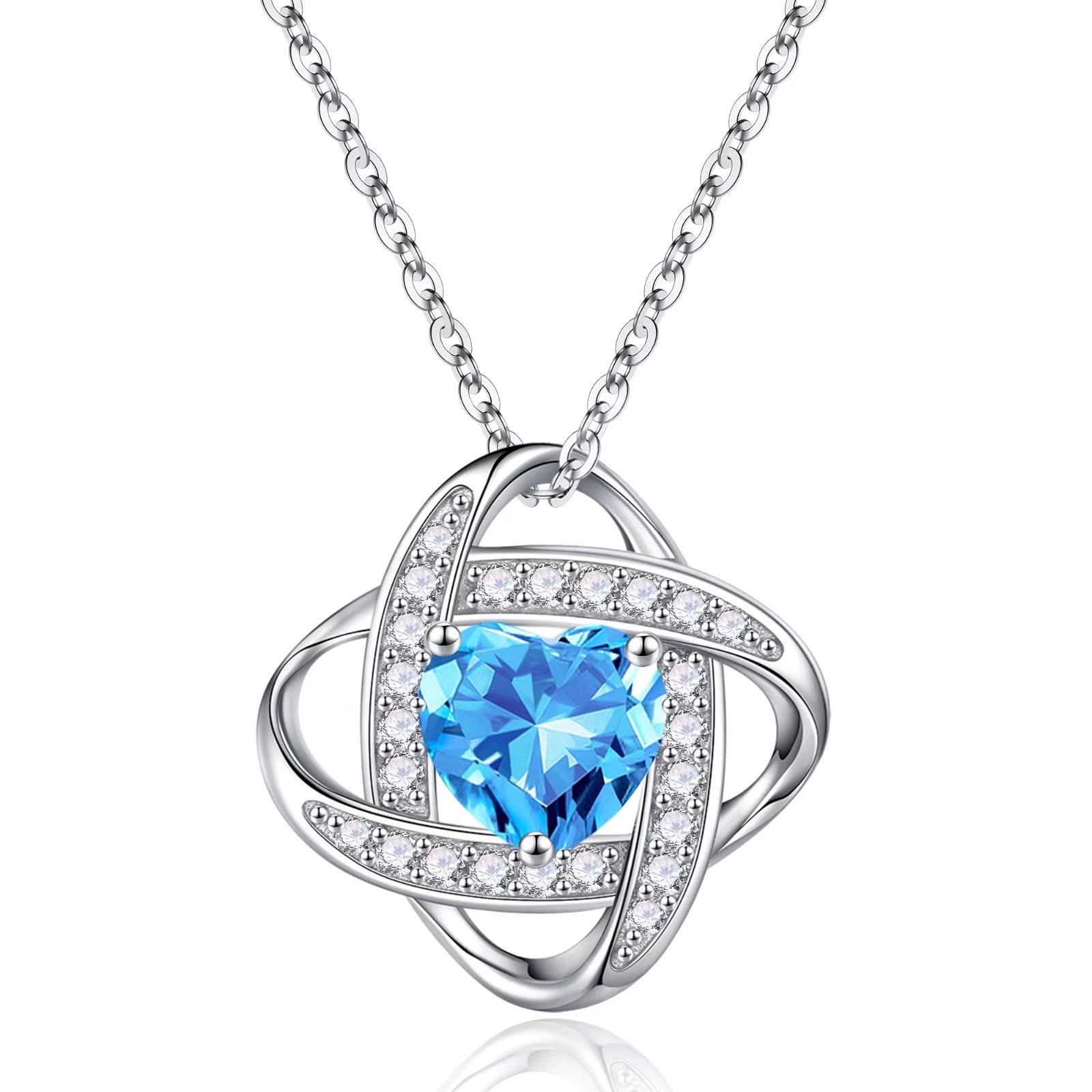 Iefil 925 Sterling Silver Love Knot Birthstone Necklace, Natural or Created Gemstone, Anniversary Birthday Gifts for Women, Jewelry Gifts for Wife Mom Girlfriend