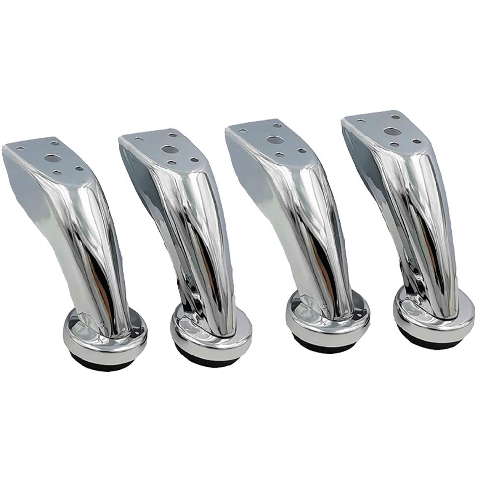 TopHomer Metal Furniture Feet, 100mm DIY Furniture Sofa Cabinet Bed Legs Replacement, Chrome Curved Leg TV Cabinet Lifting Legs (Set of 4, Silver)