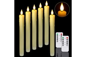 Flameless Real Wax Dripless Candles with Timer Remote, PChero 9.5" Battery Operated LED Taper Window Candlesticks with 3D Fli