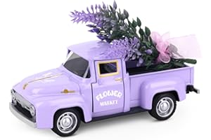 Atiloy Lavender Home Decor Metal Truck with Faux Lavender Bouquet Vintage Pickup Truck Mini Die-Cast Vehicle Decoration for Farmhouse Desktop Layered Tray Decor Kitchen Supplies