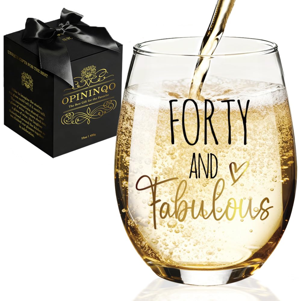 Photo 1 of Opininqo 40th Birthday Gifts Women Men, Forty Fabulous Wine Glass Happy 40 Years Old Bday Gifts for Friend, Sister, Wife, Husband, Her, Him, Mom, Dad, Best Friends, Aunt