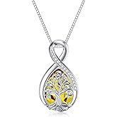 WINNICACA Valentines Day Gifts Birthstone Necklace for Women Tree of Life Necklace Teardrop Necklace S925 Sterling Silver Infinity Love Birthday Gifts for Mom Women Girls, 18"+2" Inches
