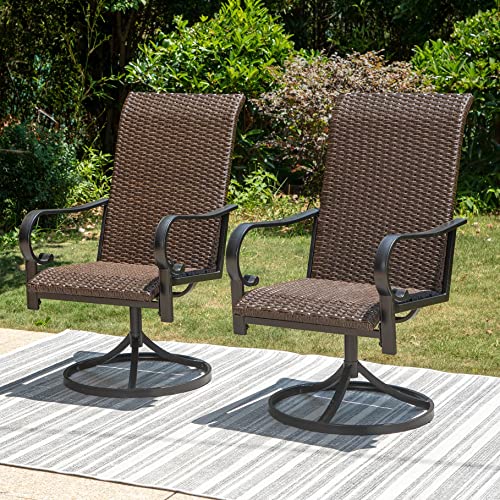 PHI VILLA Outdoor Swivel Rattan Chairs Set of 2, Metal Frame Wicker Dining Armchair, Outdoor