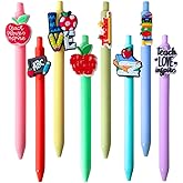 8PC Teacher Charm Pens Cute Cool Fun Black Gel Ink Writing Pen Teach Love Inspire Office Supplies Best Teachers Must Haves Essentials Accessories Back To School Appreciation Bulk Gift Set For Women