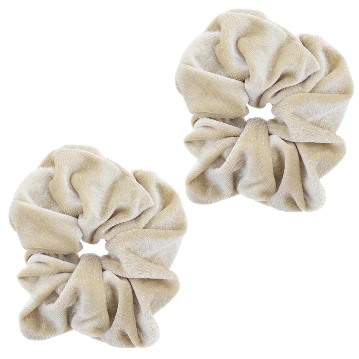 Topkids Accessories - Luxury Velvet Scrunchie Scrunchies Elastic Hair Band Ponytail Holders Hair Scrunchie Hair Bobbles Hair Accessories for Women, Ladies, Girls - Pack of 2 (Beige)