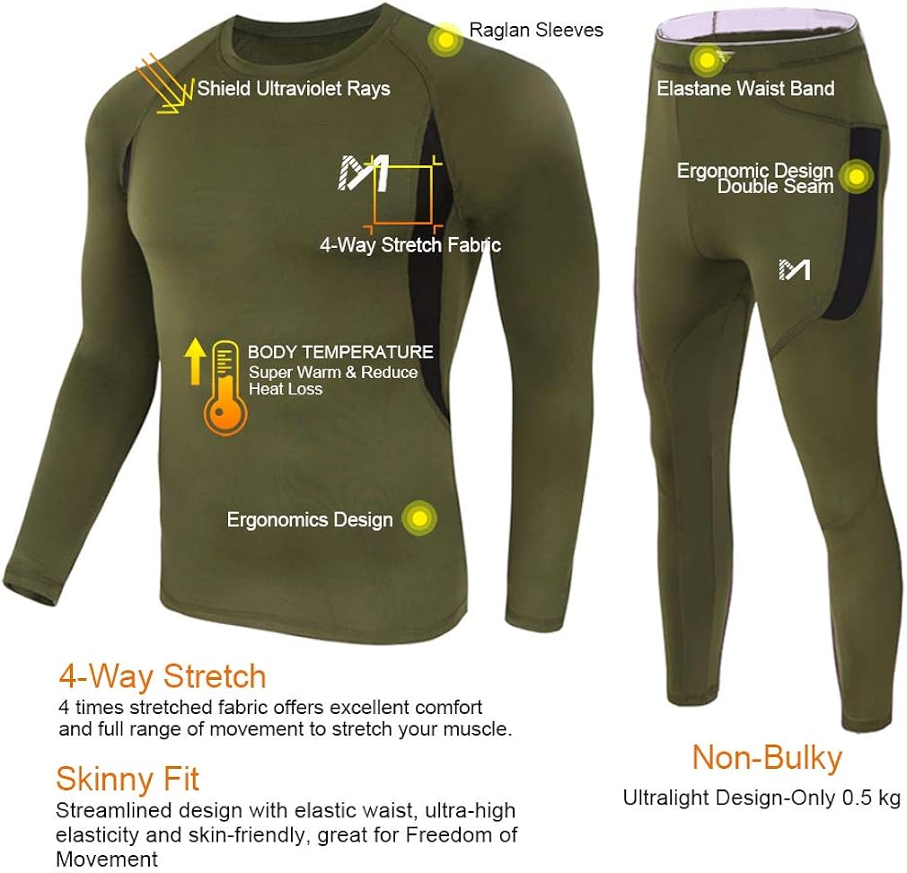 Men’s Thermal Underwear Set, Sport Long Johns Base Layer for Male, Winter Gear Compression Suits for Skiing Running at  Men’s Clothing store