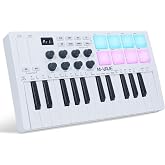 M-VAVE 25 Keys 8 Backlit Drum Pads MIDI Keyboard &ndash; Professional Beat Maker and Keytar for Keyboard Music Production Builtin Battery Wireless Connect White