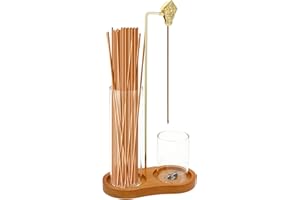 2 in 1 Incense Holder for Sticks, Wooden Incense Burner with Glass Ash Catcher & Storage, Hanging Upside Down Anti-Ash Stick 