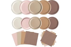 Oigco 60 PCS Brown Paper Plates Boho Baby Shower Decorations Gradient Brown Plates and Napkins for Birthday Wedding Boho Baby