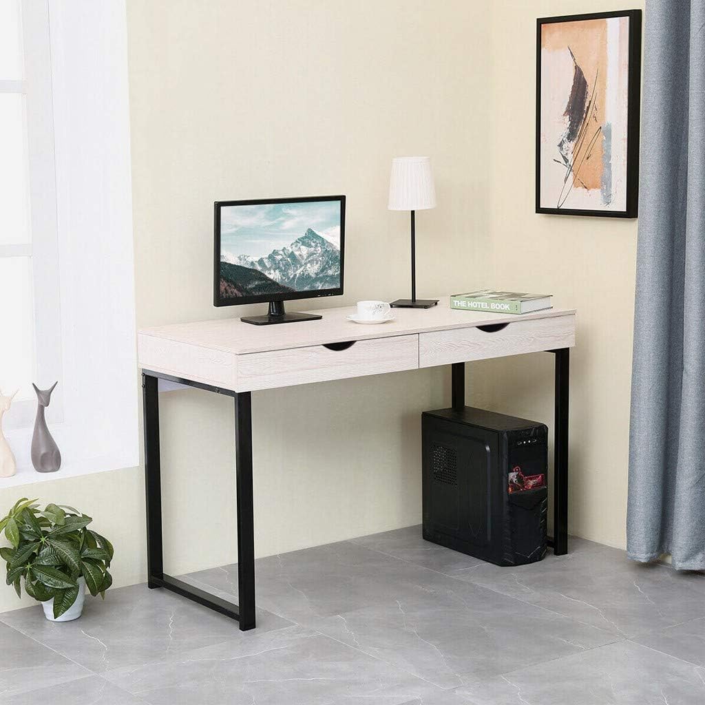 MORRAN Modern Computer Desk, Computer Table Laptop Office Desk Study Table Workstation with 2 Drawers for Home Office (White): Kitchen & Dining