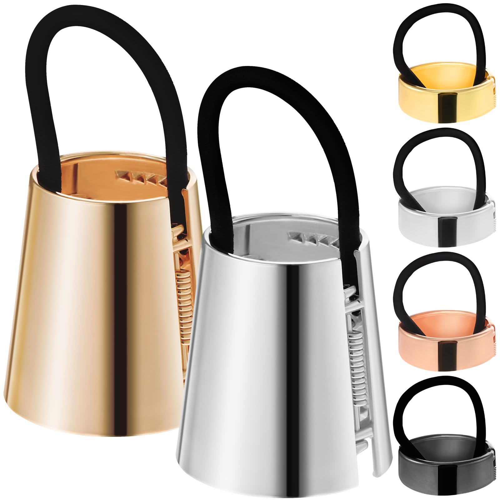 Lurrose 6Pcs Metal Circle Hair Cuff, Metal Ponytail Holder Cuff High Ponytail Hair Cuff Elastic Hair Band Hair Ties for Women